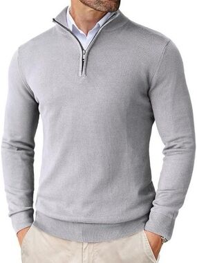 Coofandy grey quarter zip up slim fit mock neck pullover sweater size large
